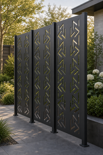 Design 004 Chevron Arrow Laser Cut Metal Privacy Screen Panel oblique angle view