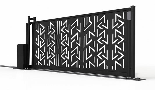 Design 004 modern privacy laser cut sliding driveway gate white background product render