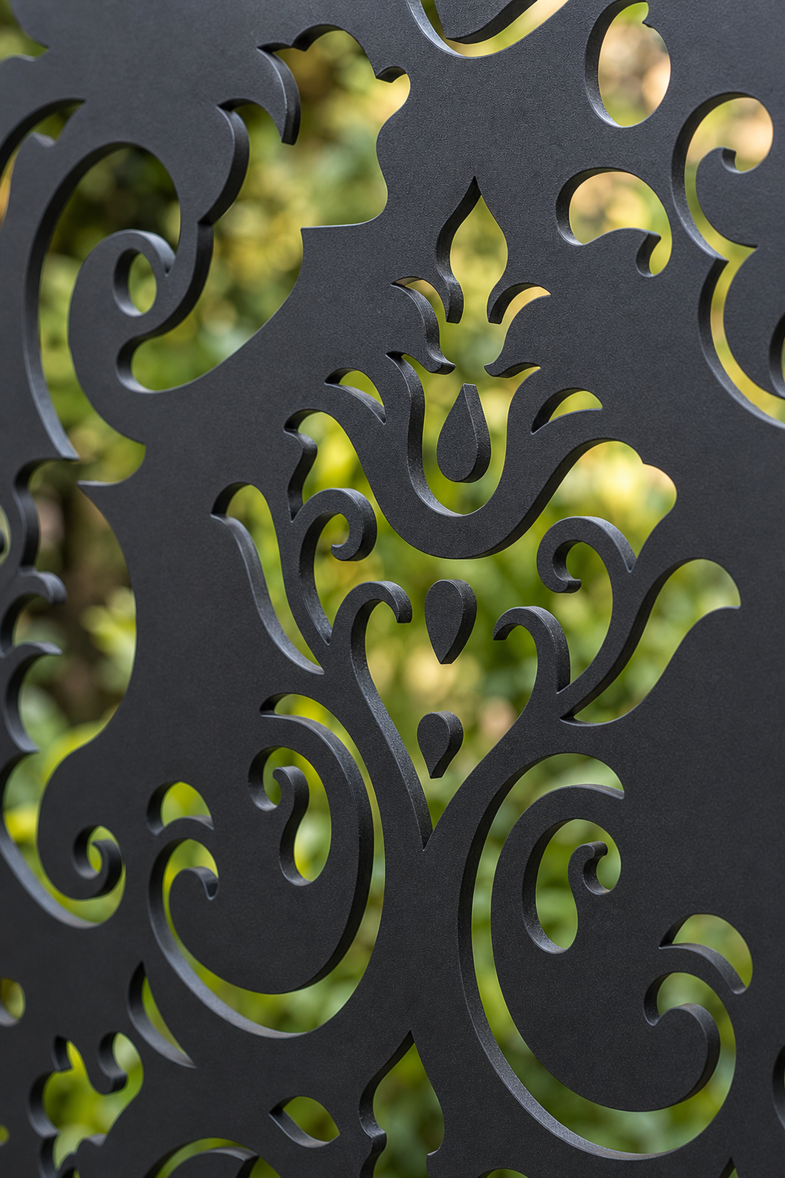 Design 005 Baroque Damask Laser Cut Metal Privacy Screen Panel close-up detail view