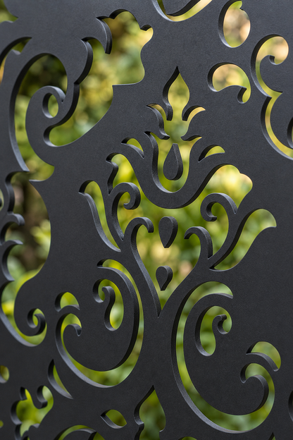 Design 005 Baroque Damask Laser Cut Metal Privacy Screen Panel close-up detail view