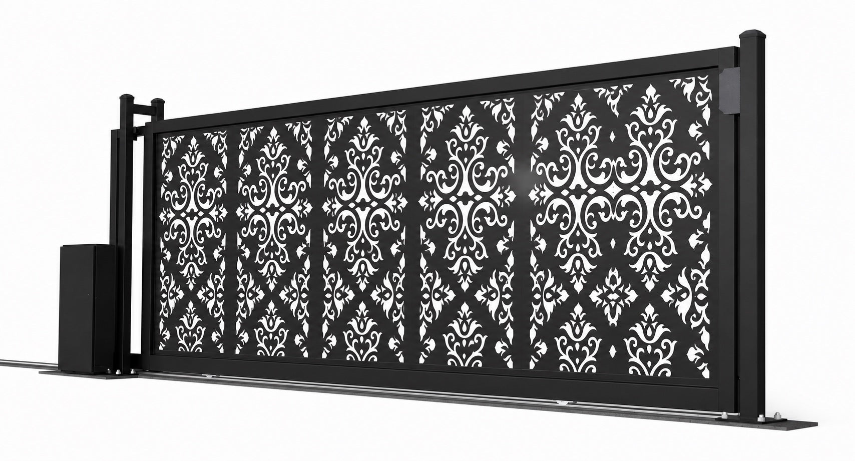 Design 005 decorative entry laser cut sliding driveway gate white background product render