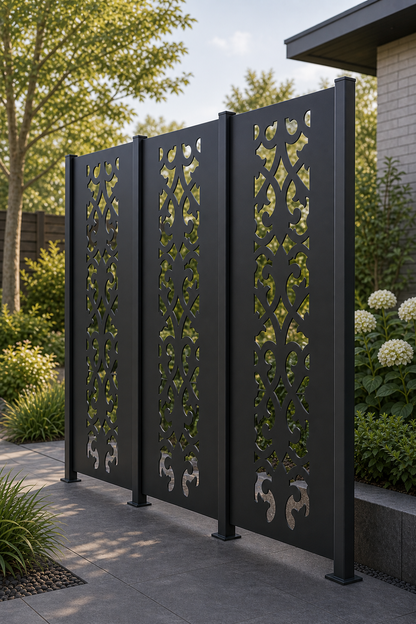 Design 006 Gothic Vine Laser Cut Metal Privacy Screen Panel oblique angle view