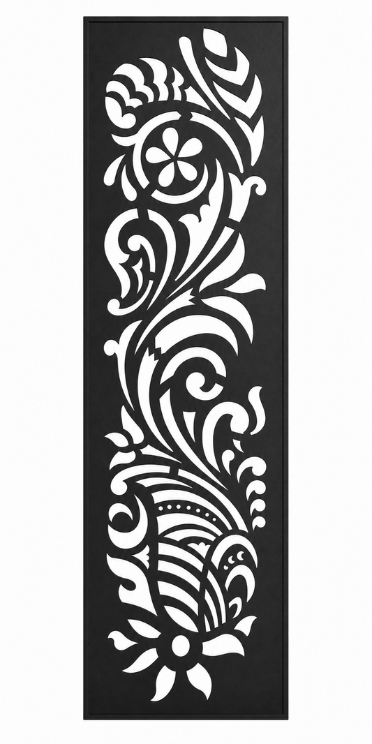Design 008 Floral Fern Scroll Laser Cut Metal Privacy Screen Panel front main view