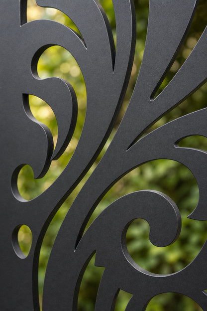 Design 008 Floral Fern Scroll Laser Cut Metal Privacy Screen Panel close-up detail view