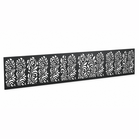 Repeating Reed Stripe laser cut metal fence topper insert perspective view, Design 008