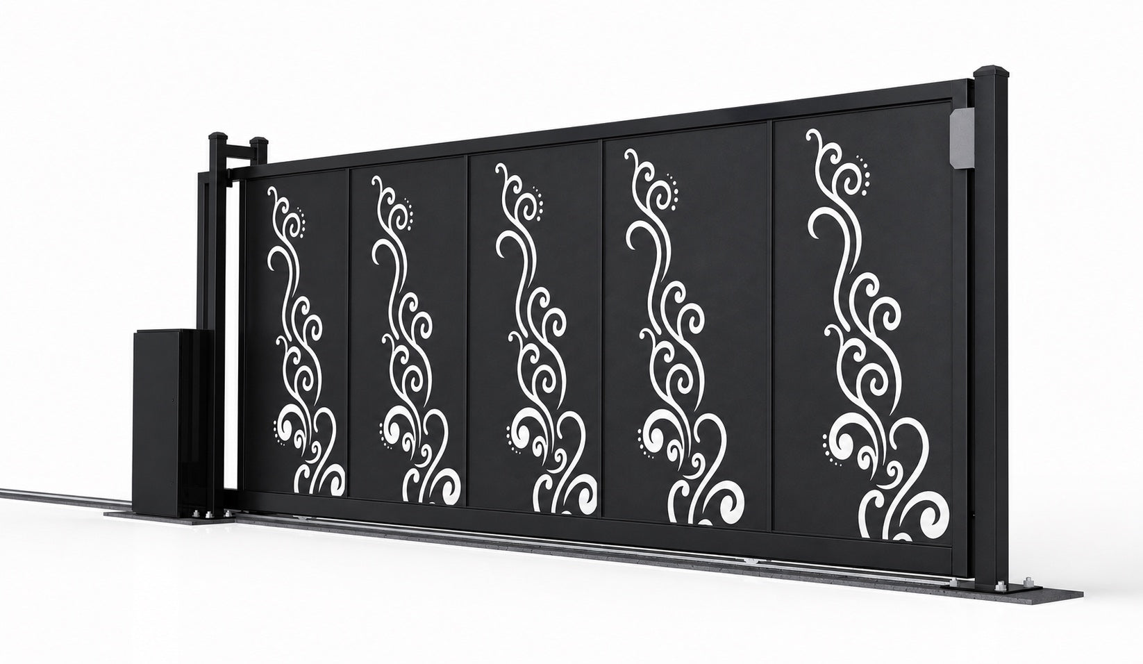 Design 010 decorative security laser cut sliding driveway gate white background product render