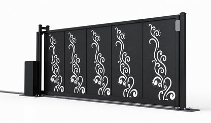 Design 010 decorative security laser cut sliding driveway gate white background product render