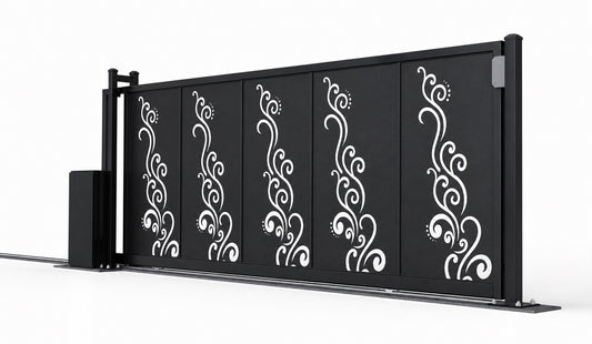 Design 010 decorative security laser cut sliding driveway gate white background product render
