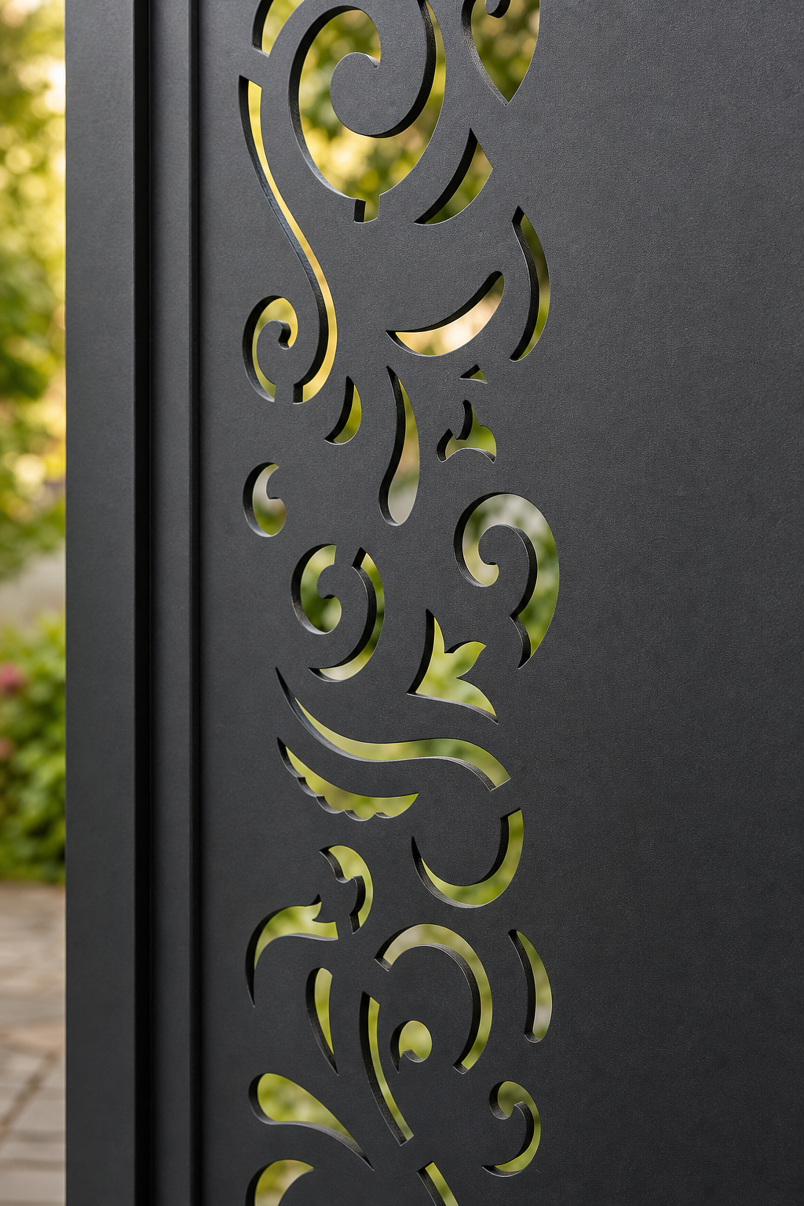 Design 011 Abstract Curl Laser Cut Metal Privacy Screen Panel close-up detail view