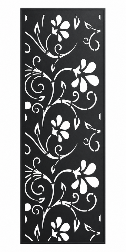 Design 012 Flower Vine Laser Cut Metal Privacy Screen Panel front main view