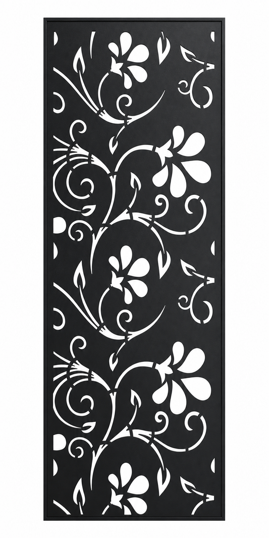 Design 012 Flower Vine Laser Cut Metal Privacy Screen Panel front main view