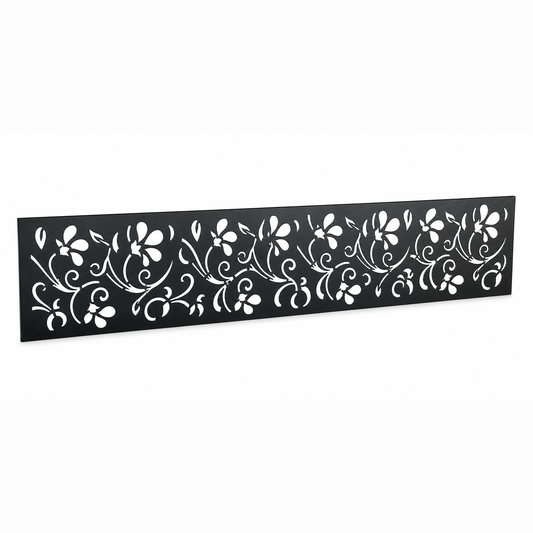 Rosette Vine laser cut metal fence topper insert perspective view, Design 012