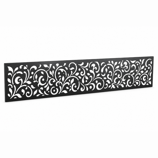 Micro Floral Lace laser cut metal fence topper insert perspective view, Design 013