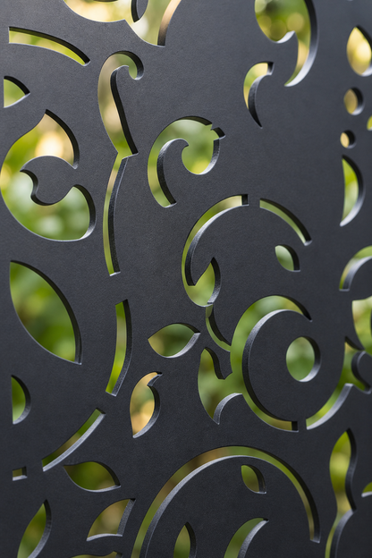 Design 013 Ornamental Scroll Laser Cut Metal Privacy Screen Panel close-up detail view