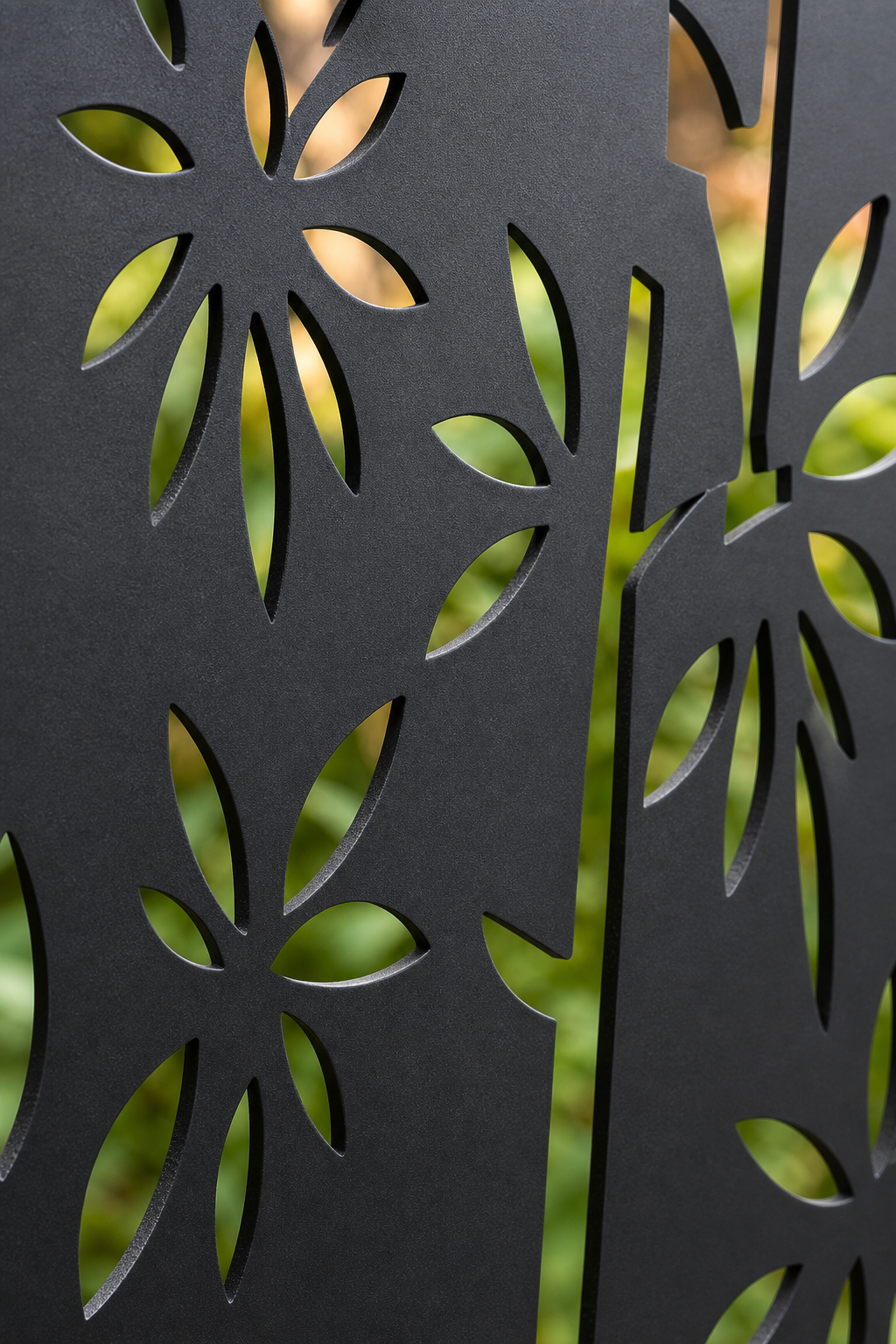 Design 014 Bamboo Flower Laser Cut Metal Privacy Screen Panel close-up detail view