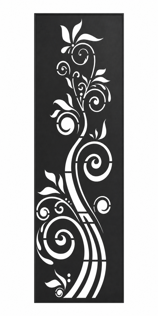 Design 015 Curved Stem Bloom Laser Cut Metal Privacy Screen Panel front main view