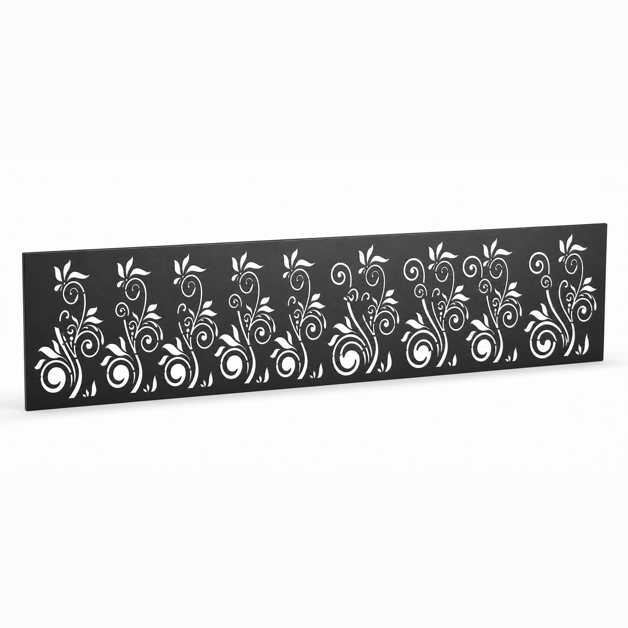 Slim Leaf Sprig laser cut metal fence topper insert perspective view, Design 015
