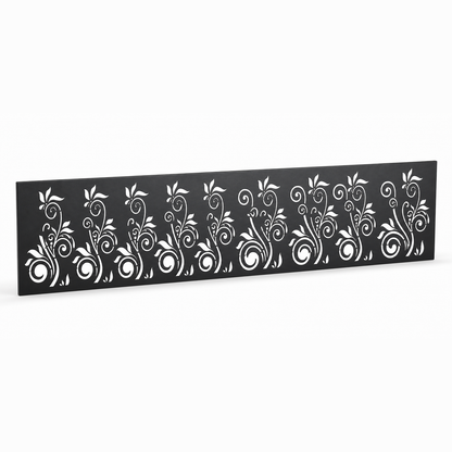 Slim Leaf Sprig laser cut metal fence topper insert perspective view, Design 015