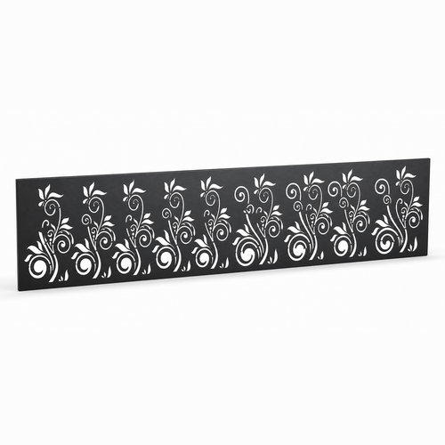 Slim Leaf Sprig laser cut metal fence topper insert perspective view, Design 015
