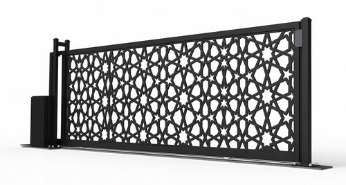 Design 016 modern security laser cut sliding driveway gate white background product render