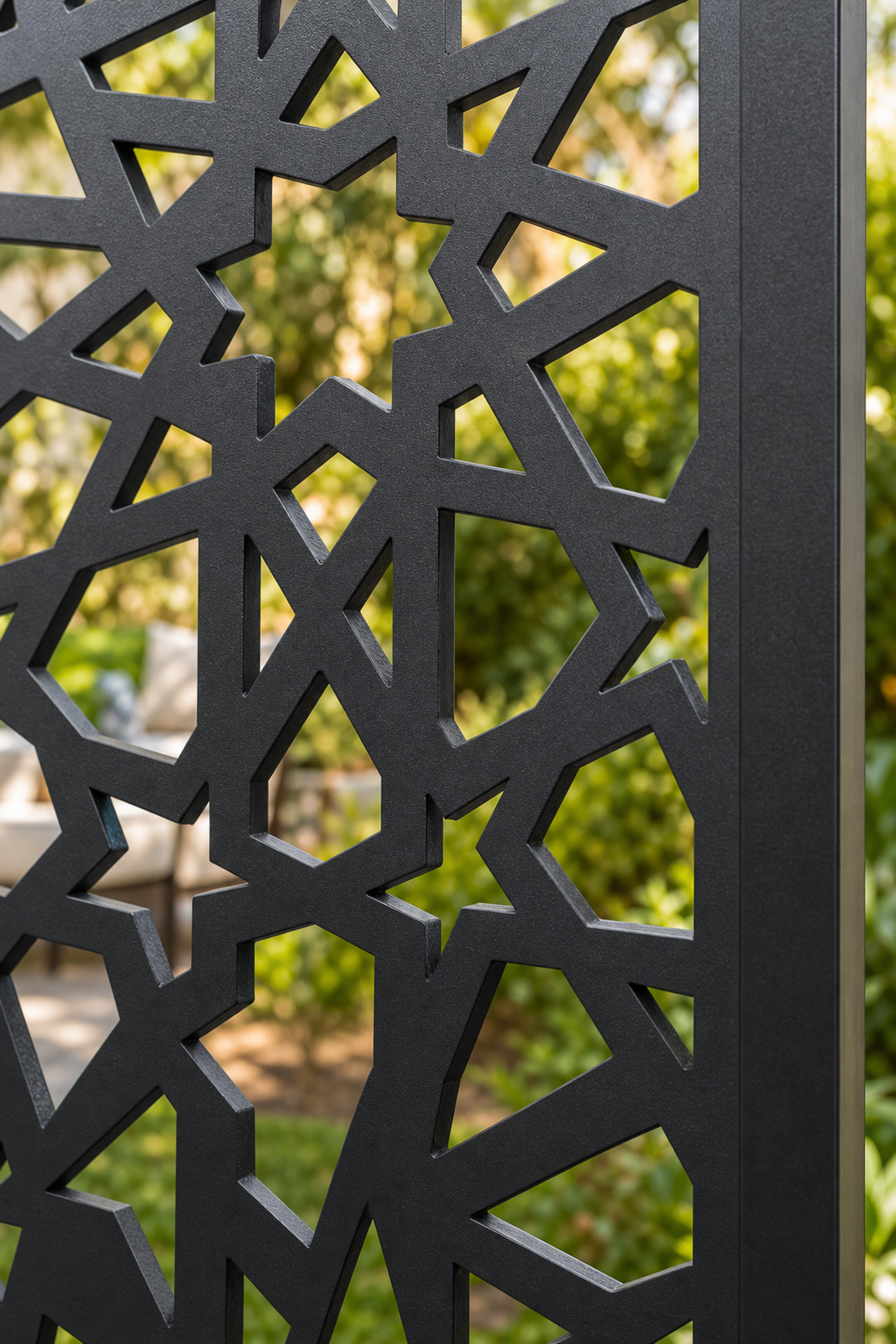 Design 016 Moroccan Star Laser Cut Metal Privacy Screen Panel close-up detail view
