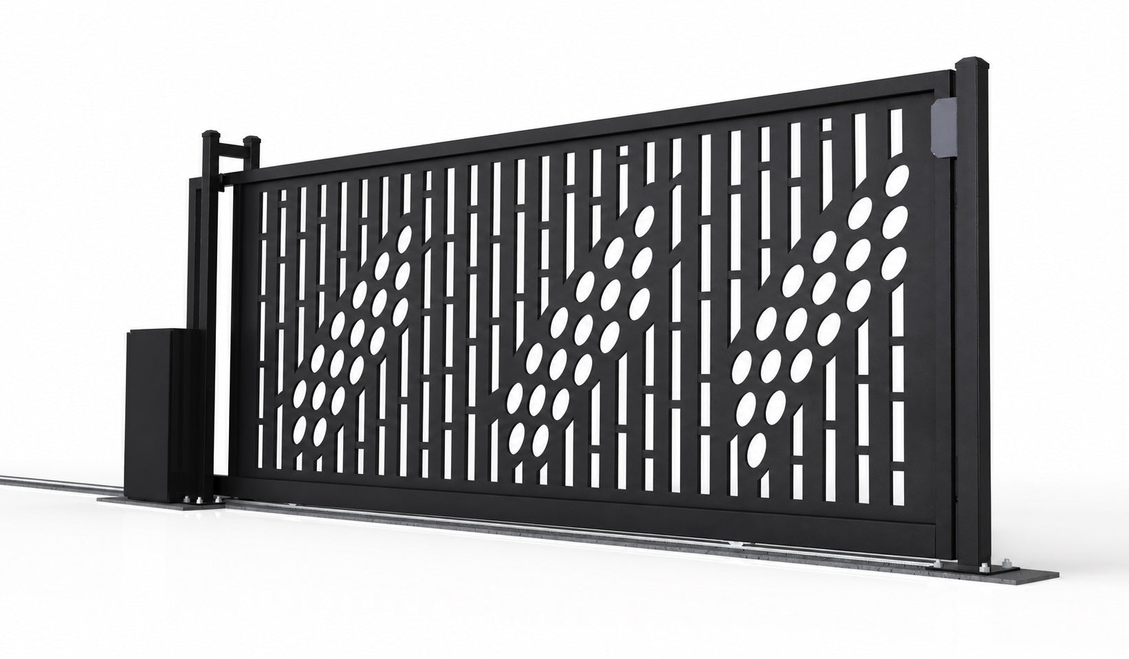 Design 017 modern metal laser cut sliding driveway gate white background product render