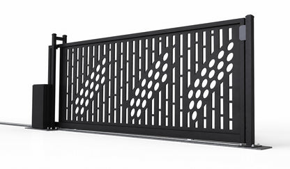 Design 017 modern metal laser cut sliding driveway gate white background product render