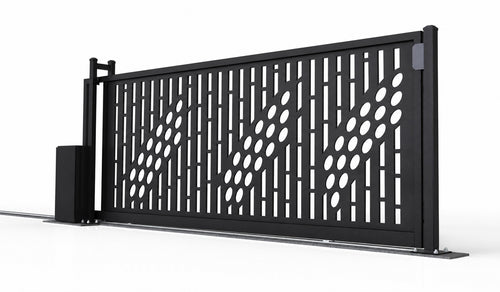 Design 017 modern metal laser cut sliding driveway gate white background product render