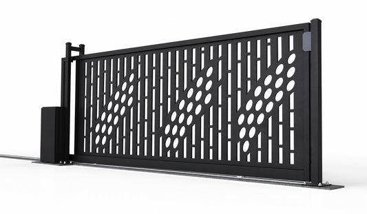 Design 017 modern metal laser cut sliding driveway gate white background product render