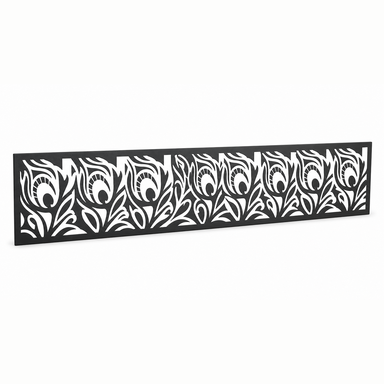 Spiral Vine Scroll laser cut metal fence topper insert perspective view, Design 018