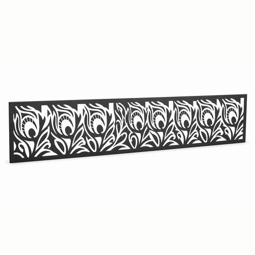 Spiral Vine Scroll laser cut metal fence topper insert perspective view, Design 018