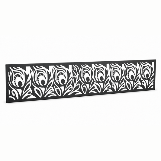 Spiral Vine Scroll laser cut metal fence topper insert perspective view, Design 018