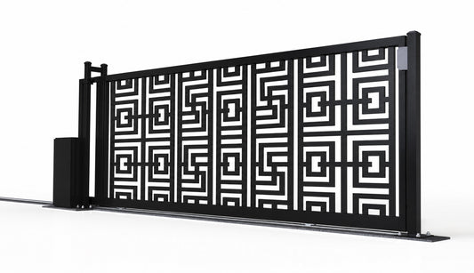 Design 019 architectural privacy laser cut sliding driveway gate white background product render