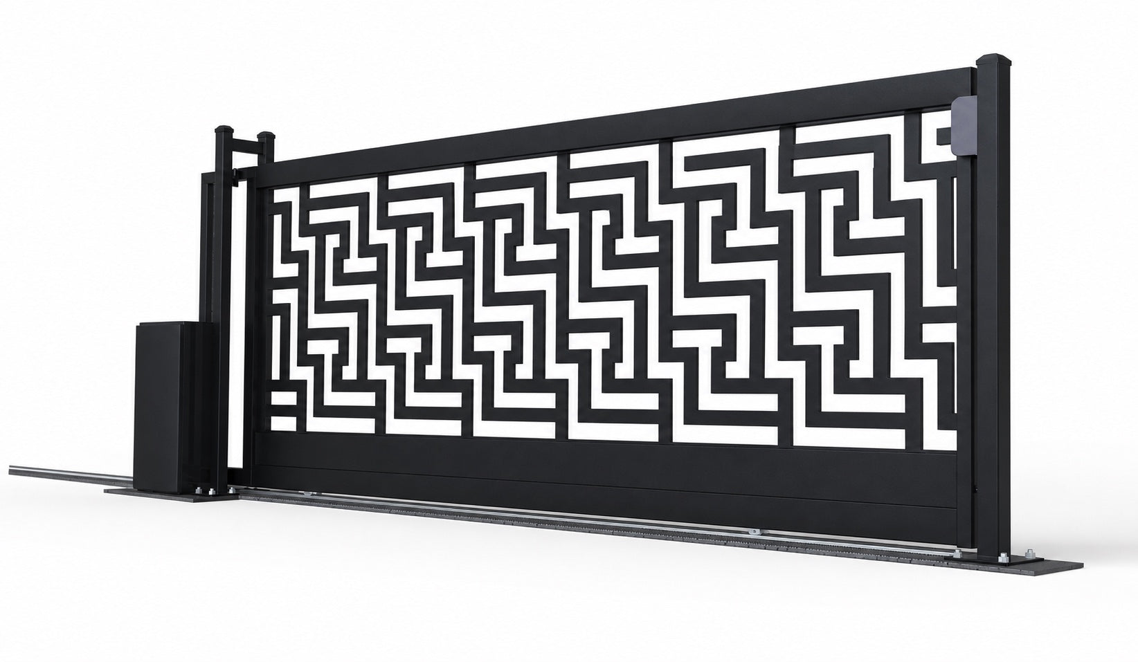 Design 022 modern geometric laser cut sliding driveway gate white background product render