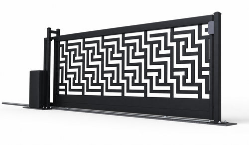 Design 022 modern geometric laser cut sliding driveway gate white background product render