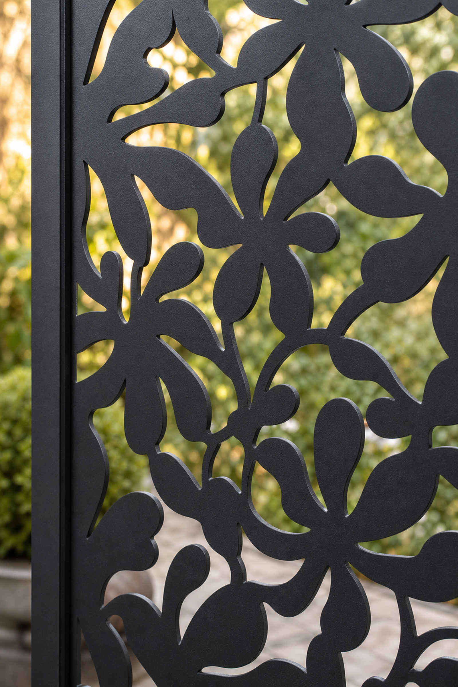 Design 023 Dense Flower Vine Laser Cut Metal Privacy Screen Panel close-up detail view