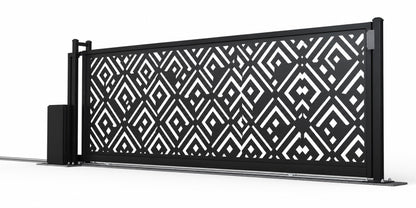 Design 024 contemporary privacy laser cut sliding driveway gate white background product render