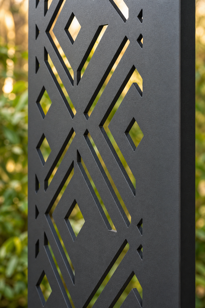 Design 024 Diamond Deco Laser Cut Metal Privacy Screen Panel close-up detail view