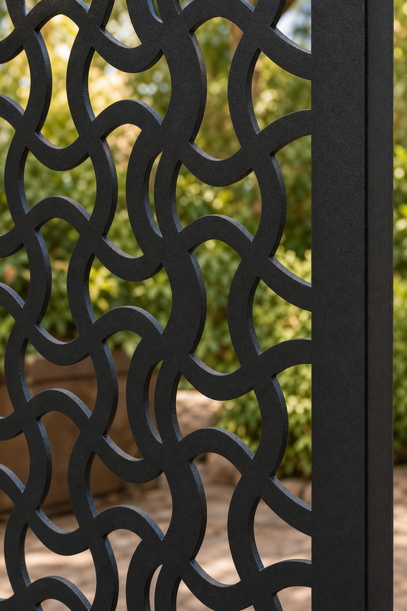 Design 025 Interlocking Wave Laser Cut Metal Privacy Screen Panel close-up detail view