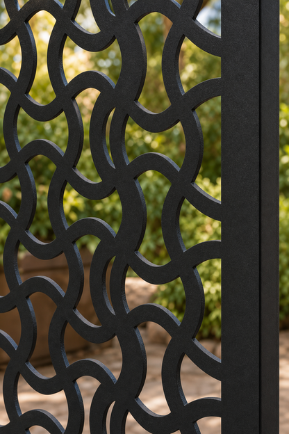 Design 025 Interlocking Wave Laser Cut Metal Privacy Screen Panel close-up detail view