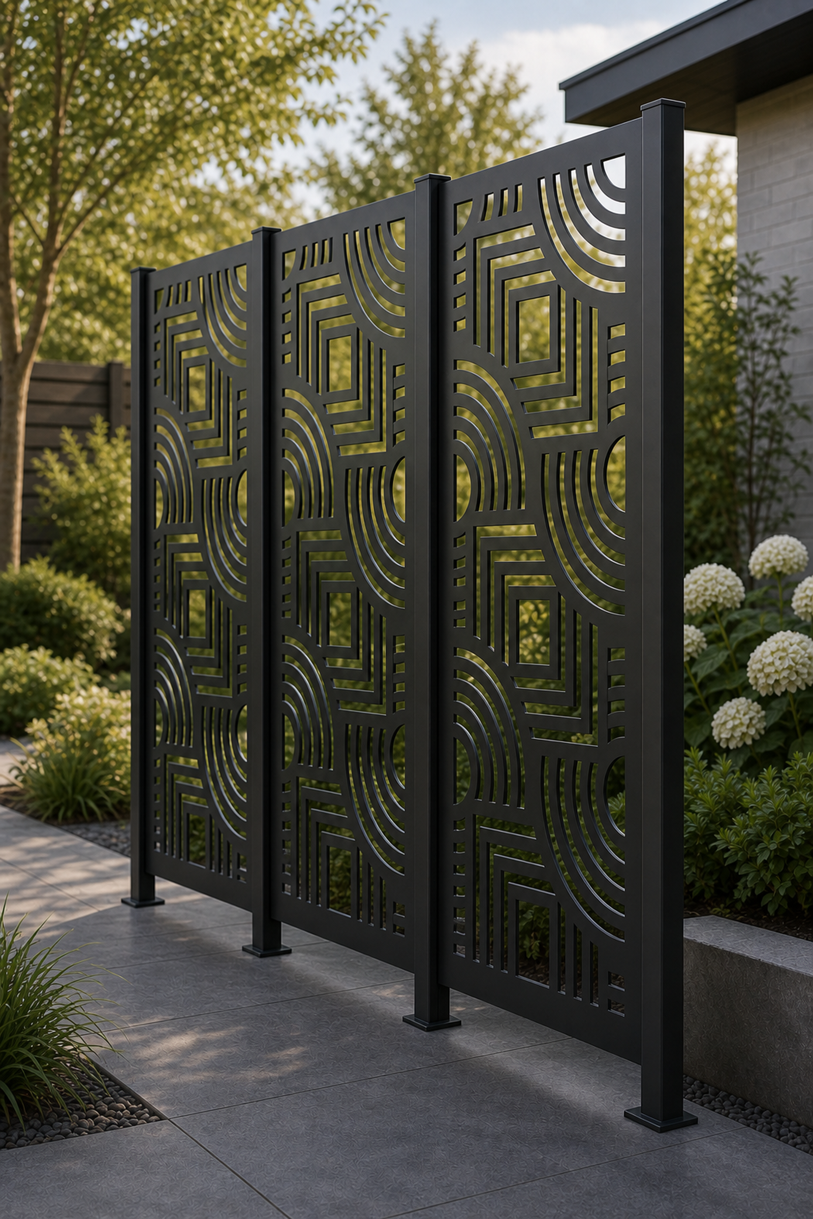 Design 026 Art Deco Arches Laser Cut Metal Privacy Screen Panel oblique angle view