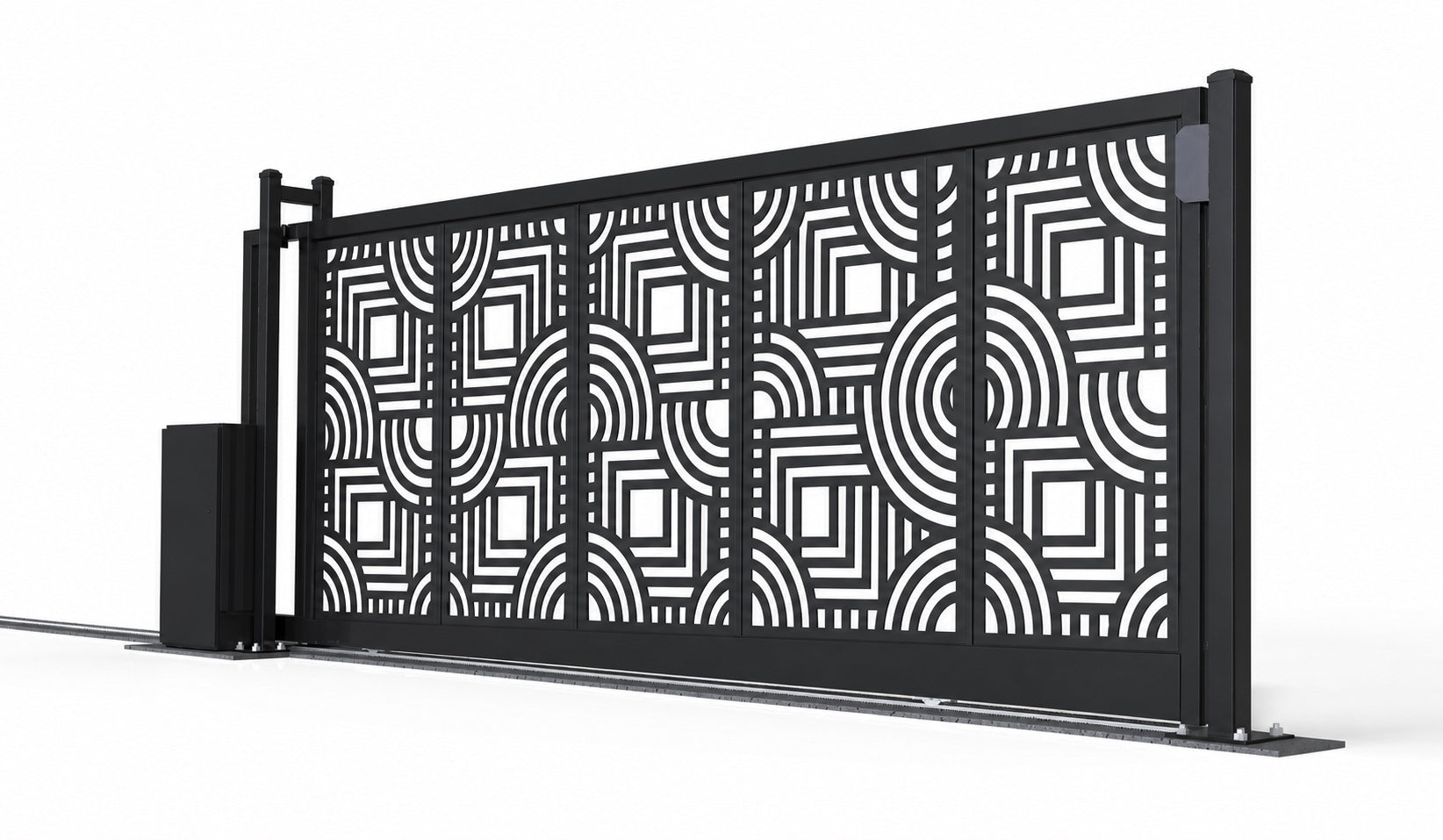 Design 026 modern cutout laser cut sliding driveway gate white background product render