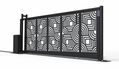 Design 026 modern cutout laser cut sliding driveway gate white background product render