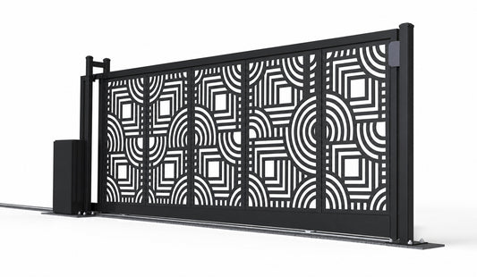 Design 026 modern cutout laser cut sliding driveway gate white background product render
