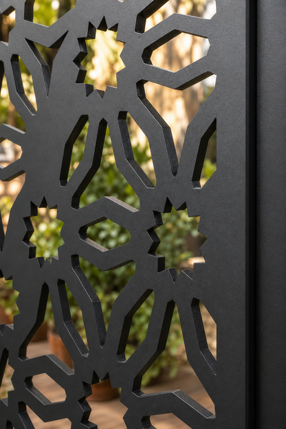 Design 027 Sunflower Lattice Laser Cut Metal Privacy Screen Panel close-up detail view