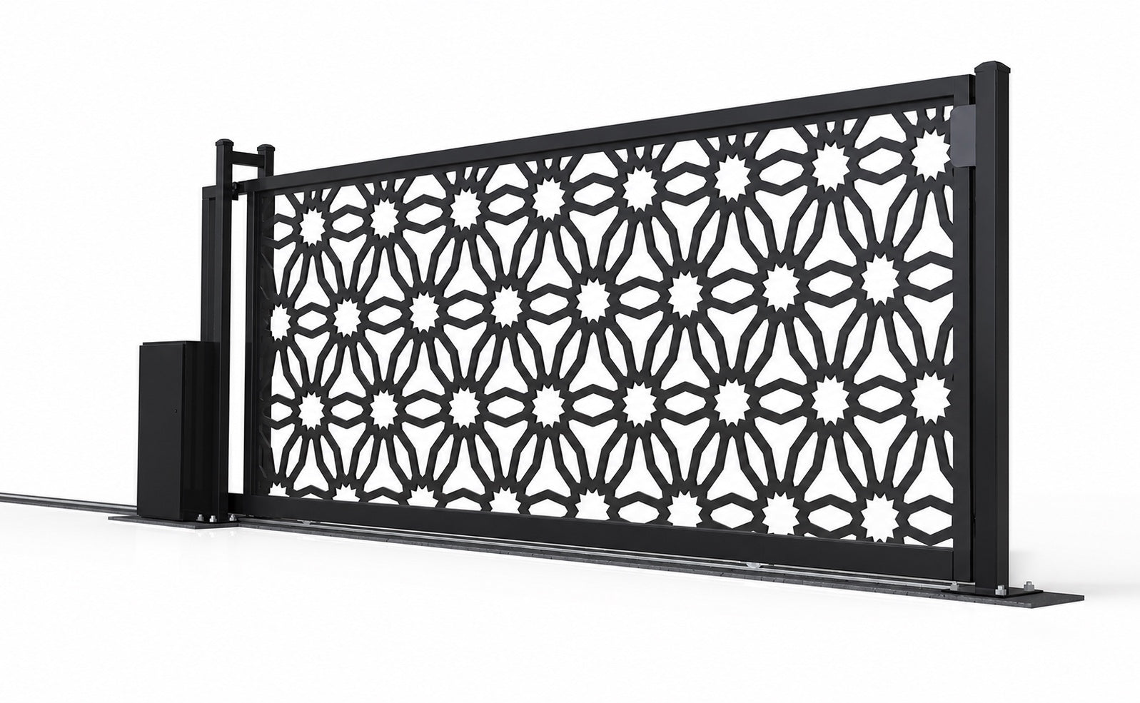 Design 027 wide privacy laser cut sliding driveway gate white background product render