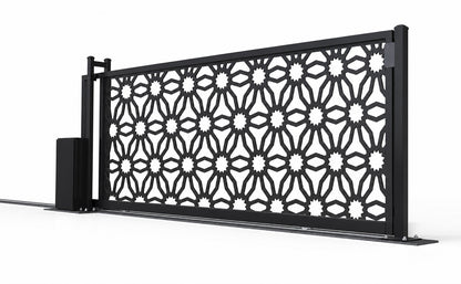 Design 027 wide privacy laser cut sliding driveway gate white background product render