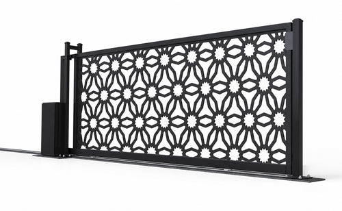 Design 027 wide privacy laser cut sliding driveway gate white background product render