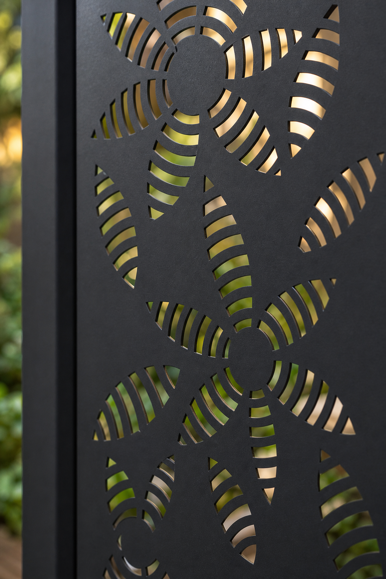 Design 028 Radial Leaf Fans Laser Cut Metal Privacy Screen Panel close-up detail view