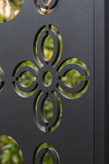 Design 029 Four Petal Flower Laser Cut Metal Privacy Screen Panel close-up detail view